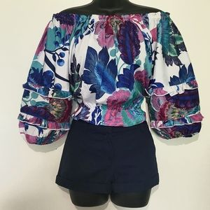 Rachel Zoe halter crop top floral blouse